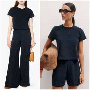 ME+EM Toweling Baby Tee Boxy-fit Cropped Terry Top Dark Navy size 4 Minimalist